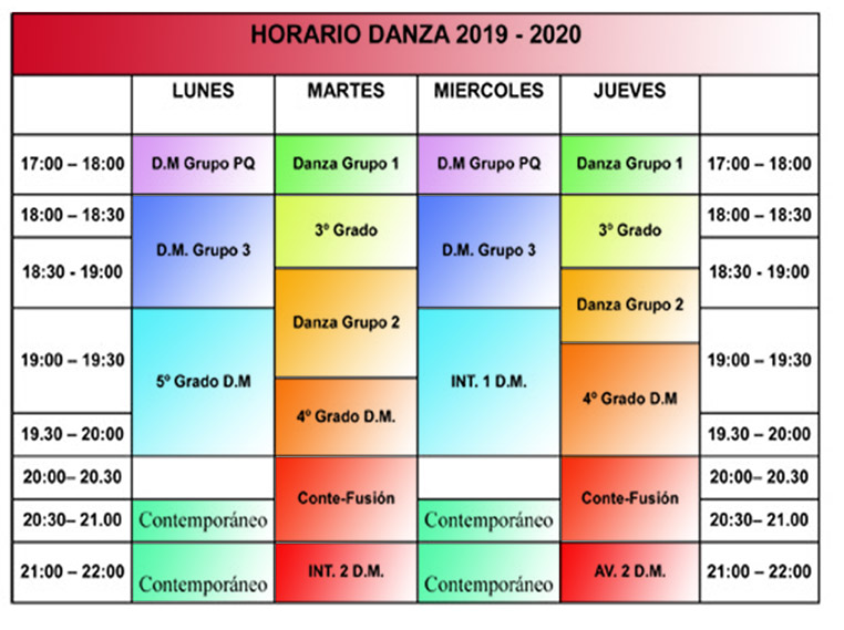 Horario 2019/2020 Oasis Danza